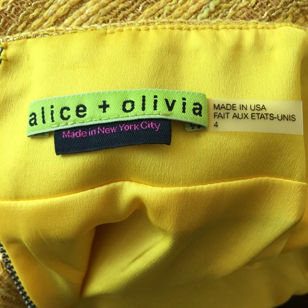 Alice + Olivia Yellow Gold Striped Lined Soft Boucle Mini Skirt Sz 4 - Picture 3 of 9